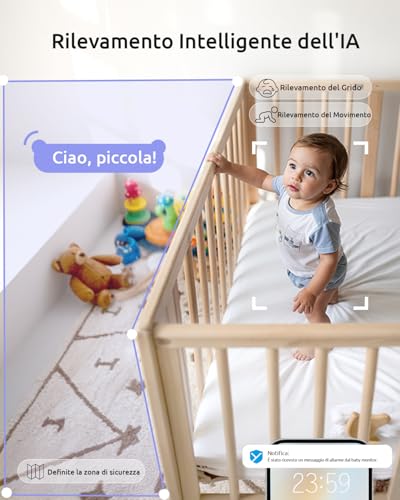 Yesimom 2K Baby Monitor Video E Audio, Telecamera Bambini Supporto Controllo Tramite Cellulare App & 5" Monitor, Videocamera Neonato Con Luce Notturna, 360° Ptz, Allarmi Pianto E Movimento（8Tm-1Pz - 6