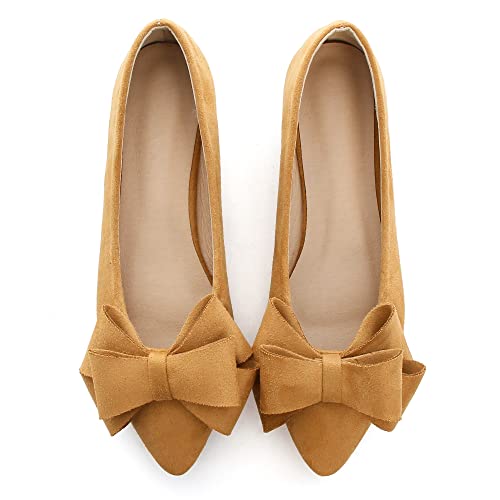 Image of WENJIAZHIZHI Square Toe Bow Ballet Slip-On | Classic Suede Finish,Chic Bow Detail,Effortless Everyday Style,Wedding Party Office,Plus Size Available