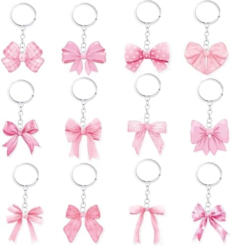 12 Pcs Pink Bow Party Favors Pink Bow Acrylic KeyChains for Bachelorette Birthday Party Decorations Supplies Gifts image 5