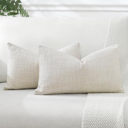 JOTOM Set of 2 Cushion Covers 40x60 cm Linen Beige Decorative Throw Pillow Covers 16x24 Inch Lumbar Cushion Case Home Decor Pillowcases for Couch Sofa Living Room Bed (Beige) - Image 3