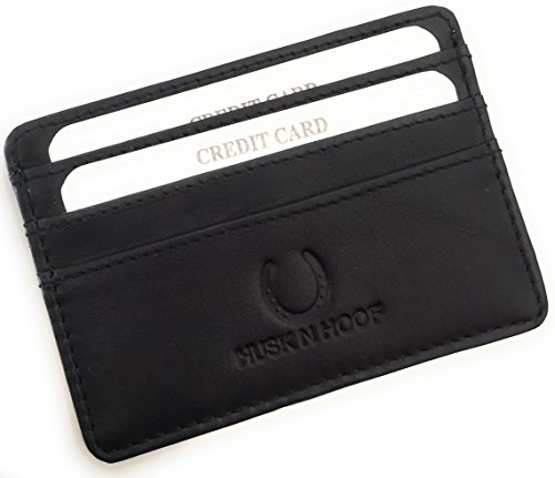 Husk N Hoof Leather Slim Credit Card Holder Wallet for Men Women Black, Black, Casual