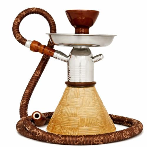 Image of AL-Sheesh Petite Glass Hookah | Designer Alumunium 9 inch Inch Glass, Iron Hookah Set For Heavy Smoke | Perfect for Party (Gold & Brown)