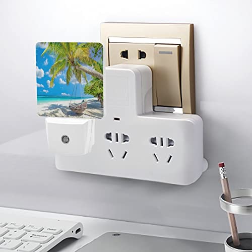 Acozuhse Led Night Lights Lamp With Dusk To Dawn Sensor, Palm Tree Over White Sand Sea Beach Banner Night Lamp, Night Lights Plug Into Wall For Kids Room, Bedroom, Bathroom, Kitchen, Hallway #TOP3