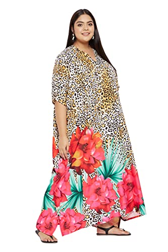 Image of Women Plus Size Kaftan Dress Beach Cover Up Maxi Dresses for Women, V-Neck | Kimono Sleeve 1X-3X
