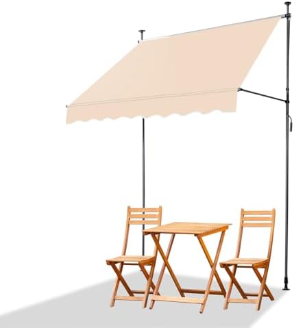 VINGLI Manual Retractable Awnings for Patio, 78"x118" Patio Awning Window Awning Exterior Adjustable Door Canopy with UV Protection for Backyard, Garden, Balcony (Beige, 47" roll Out)