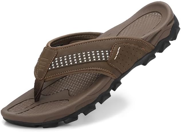 ARRIGO BELLO Mens Flip Flops Leather Sandals Arch Support Beach Thong Flipflops Lightweight Summer Slippers US Size 8-13