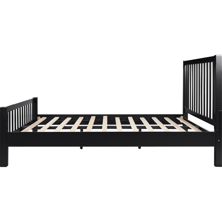 Image of Metal Bed Frame (or Spindle Metal Bed Frame /Platform Bed) Matte Black Steel /Heavy-Duty Metal Frame Vertical Spindle Slat Headboard and Footboard Platform Bed.