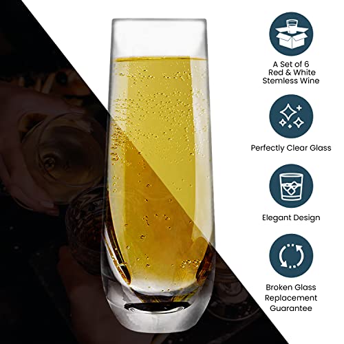 Modvera Stemless Champagne Glasses| Set Of 6 10Oz Modern, Crystal Clear Champagne Flutes| 6.3 Inch Tall Toasting Glasses, Glassware Sets For Wedding, Birthday, Graduation, And Engagement Celebrations #TOP2