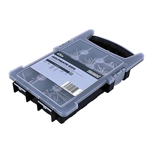 HELPMATE Edelstahlschrauben Set PZ - 470 Universalsschrauben A2 für Außen, hochwertige Sortimentsbox - korrosionsbeständig durch Zink-Aluminium Beschichtung - Fräsgewinde, Fräsrippen & Schneidekerbe