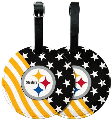 FKHGY - 2 Pack Leather Football Sport Fan Luggage Tag for Suitcase，Double-Sided Pattern Black Yellow Design Travel Suitcase Tag with Privacy Flap Address Labels -  Rtag-02