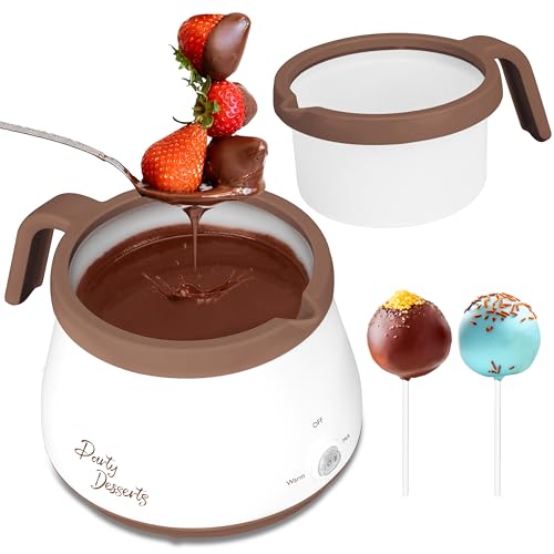Party Desserts Candy and Chocolate Melting Pot, Mini Electric Fondue Pot, Melts Candy Chocolate in a Couple of Minutes, Ideal for Cake Pops Cookies Cakes, 1 Cups, Single Pot, Brown
