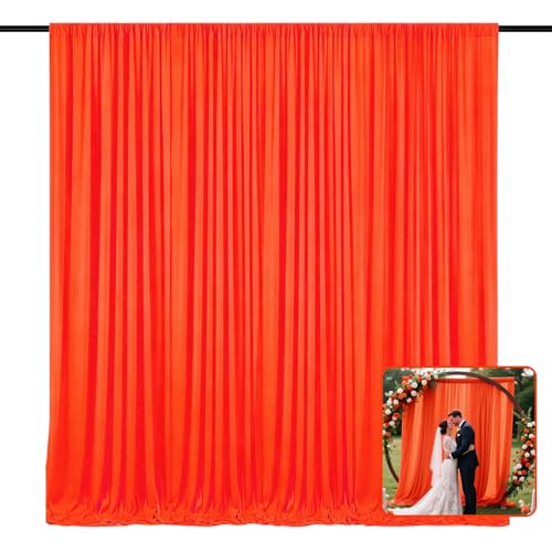 Image of 2 Panels Deep Orange Backdrop Curtain, 10 x 10 Feet Polyester Background Curtains for Parties, Weddings, Baby Showers, Halloween, Christmas, Birthday Party Photoshoot Backdrop Curtains Decorations