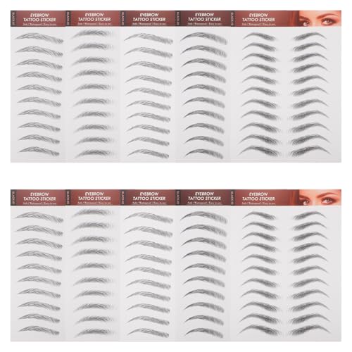 SUPVOX Pegatinas para Cejas 3D Efecto Pelo Negro Resistentes al Agua 10 Pares Adhesivos de Transferencia de Agua para Maquillaje y Aseo Facial para Cejas Dispersas o Irregulares