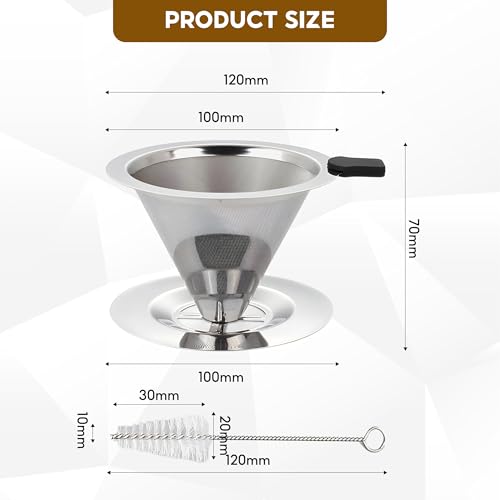 Durable Stainless Steel Coffee Filter - Pour Over Filter with Cleaning Brush Included - Image 2