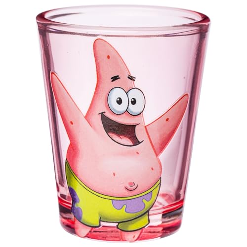 Image of Silver Buffalo SpongeBob SquarePants 4 Piece Mini Glass Set Featuring SpongeBob SquarePants, Patrick Star, Squidward, and Sandy Cheeks, 1.5 Ounces