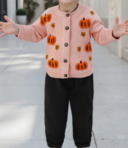 Toddler Boy Girl Pumpkin Cardigan Long Sleeve Button Down Sweater Chunky Knit Baby Halloween Sweatshirt Knitwear3
