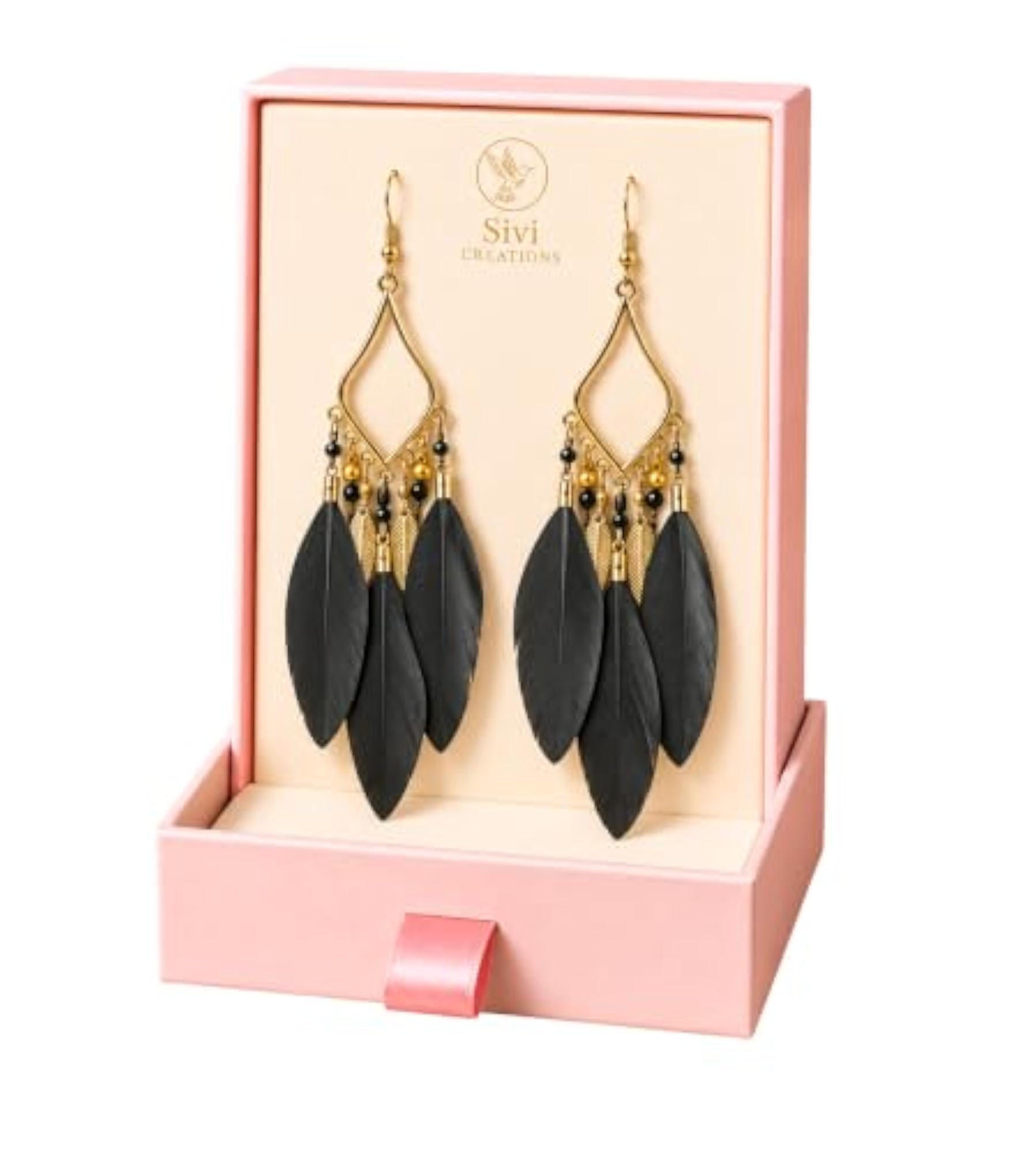 Women's Black Bohemian Feather Tassel Drop Earrings