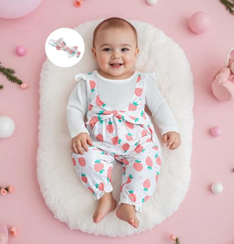 Lefyira Strawberry Romper Baby Girl Fall Clothes Ribbed Jumpsuit Floral Long Sleeve Newborn Strawberry Outfit Winter Romper2