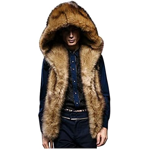 erthome1 Pelz Kunstpelz Weste Herren Ärmellos Pelzweste Weste Coats Winter Warm Fellmantel Weste Faux Pelz Ärmellose Jacke Kapuzen Cardigan Jacke Winterjacke Große Größen Cover