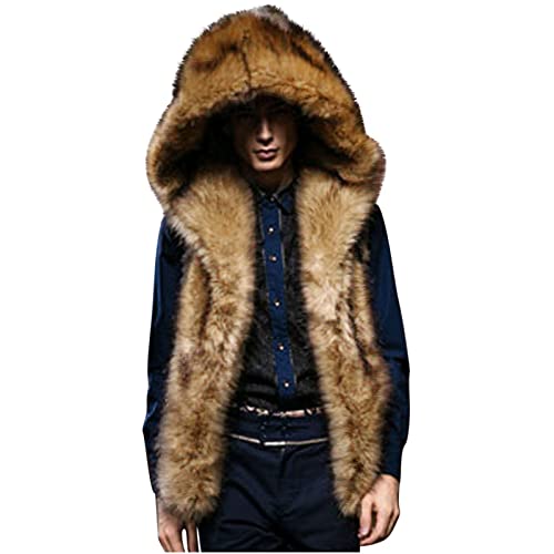 Mens Faux Fur Sleeveless Vest Winter Jacket Fuzzy Sleeveless Jacket Warm Fleece Vest Fleece Open Front Cardigan