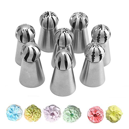Russian Piping Tips Set, Airlxf 8PCS Stainless Steel Icing Piping Nozzles Tips Cake Cupcake Decorating Supplies Kit Flower Frosting Tips DIY Icing Piping Tips for Cake Decorating (8PCS)