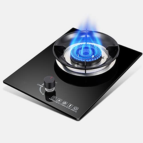 Gasherd, 5,0 kW, schwarzes Glas, Gaskochfeld für Arbeitsplatte oder integriertes Kochen, inklusive tragbarer Kochfeldring aus Gusseisen für Küche und Restaurant