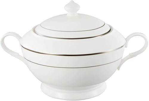 Miniatura 2 de Sopera de sopa de porcelana de hueso duradera con tapa para organizar fiestas y eventos, diseño dorado