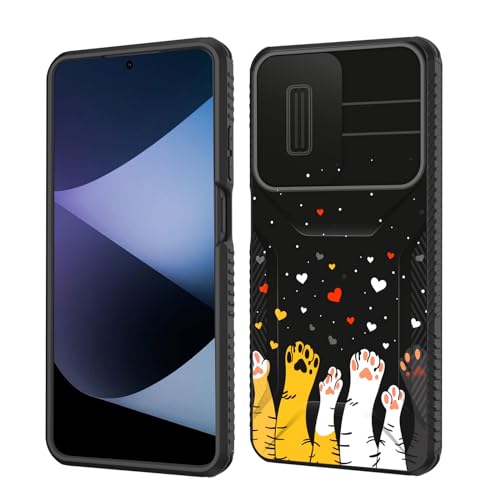 wiaekosef for Moto G 5G 2024 Case Built in Slide Camera Lens Cover,Heavy Duty Shockproof Protection Dual Layer Case for Motorola Moto G 5G 2024 / Moto G Play 5G 2024,Cute Cat Paw Heart