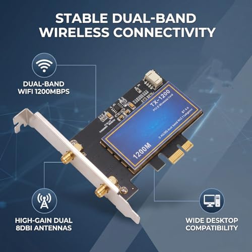 Tarjeta de Red WiFi Dual Band PCIe Zunate con Bluetooth 4.0, 867Mbps 5GHz 300Mbps 2.4GHz, Adaptador Inalámbrico con Dos Antenas Externas de 8dBi, 802.11ac para PC de Escritorio miniatura 4