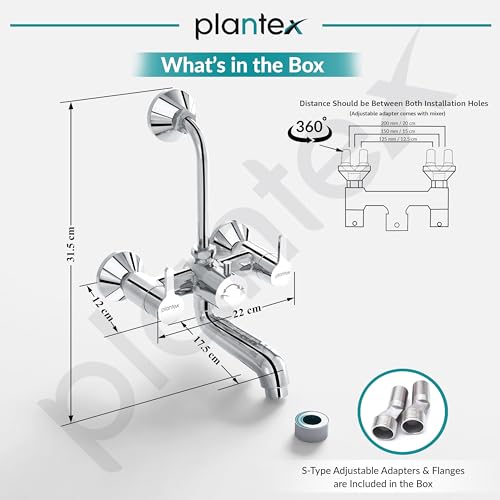 Image of Plantex Pure Brass Wall Mixer for Bathroom 2 in 1 with L-Bend Provision for Overhead Shower /Mixer Tap for Bathroom with Water Saving Nozzle Aerator - 7 Year Warranty by Plantex (Ore-1420, Chrome)