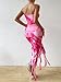 LIGHT DOT Women's Summer Midi Dress 2025 Tassel Tie Dye Strapless Tube Bodycon Side Slit Mesh Layered (Fuchsia, XS)