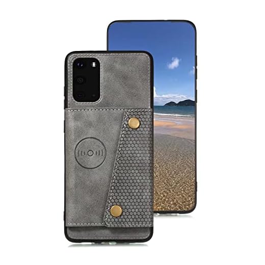 HonwYes Skal Kompatibel Samsung Galaxy S20 FE Plånboksfodral Läder PU med 4 Kortplats Case Dubbel Spänne Magnetiska Bilfästee Stativ Cover Smal Stötsäker Aska|Härdat Glas Film2