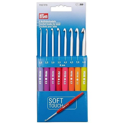 Prym 195970 Häkelnadel-Set Soft Touch | 8 Aluminium-Nadeln mit farbigem Griff (2–6 mm) | Ergonomischer Griff für bequemes Häkeln | Farbcode zur Größenkennzeichnung | Mehrfarbig