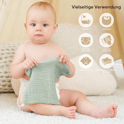 Bearmoss10 Stück Baby Musselin Waschlappen Moltontücher 100% Baumwolle Weiche Spucktücher Baby… – Ansicht 2