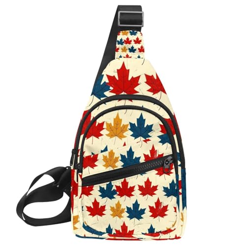 Sac à dos à bandoulière tricolore réglable au design feuille d'érable et style multicolore
