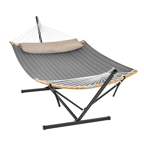 SONGMICS Hamac avec Support, Structure en Métal, Barre de Soutien Double, avec Coussin, Capacité de Charge Jusqu'à 200 kg, pour Jardin, Structure Noire et...