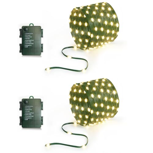 16.5ft Battery Operated String Lights(2 Pack), 50 LED Twinkle Fairy String Lights Battery Powered with Timer for Indoor Outdoor Christmas Trees Wreath Decoration Party Bedroom - Warm White
