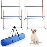 Shappy 4 Pieces Dog Agility Equipment with Adjustable Height Jump Bars Adjustable Dog Agility Jumps with Carry Bag Exercise Jumping Hurdles for Indoor Outdoor Course Game (Blue,Orange)