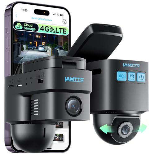 LAMTTO 4G LTE Cellular Dash Cam Front Inside Remote Live-View & Location Event...