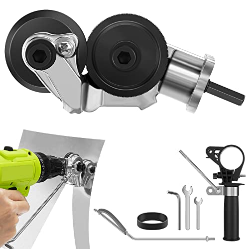 Makerfire 2022 New Electric Drill Plate Cutter Attachment, Double Headed Sheet Metal Nibbler Attachment with Adapter, DIY Metal Nibbler Drill Cutter Head Tool for Cutting Metal Plates (Universal)