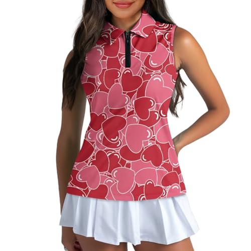Belidome Valentines Day Womens Red Heart Sleeveless Golf Shirts Funny