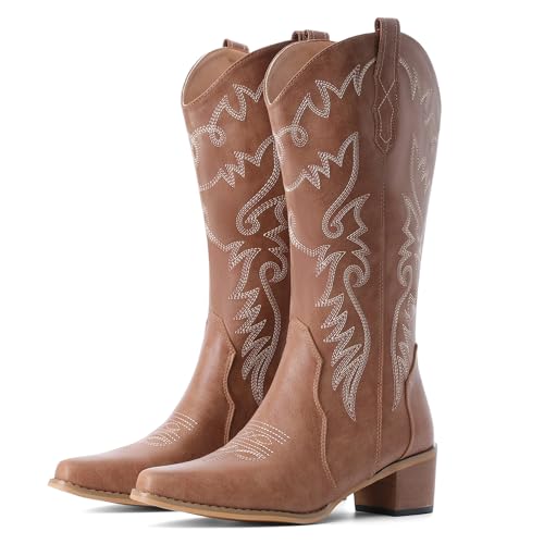 Image of IXU Cowboy Boots Women Pointy Toe Women's Mid Calf Western Cowgirl Boots | Casual Boots
