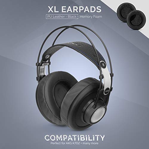 Image of Brainwavz XL Large Replacement Memory Foam Earpads - Suitable for Many Other Large Over The Ear Headphones - Sennheiser, AKG, HifiMan, ATH, Philips, Fostex, Sony (Black Pleather)