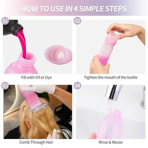 Amzlysdok 3PCS Root Comb Applicator Bottle 6oz,Hair Oil Applicator with Graduated Scale, Hair Oiling Bottle Brush for Home or Salon Use（3 Colors by Amzlysdok - Image 4