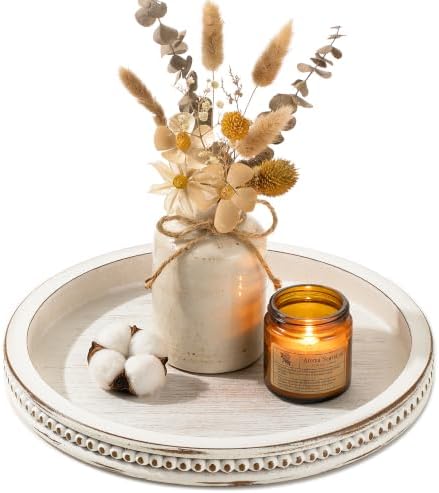 Hanobe Decorative Tray for Coffee Table: 11.8" Round Whitewashed ...