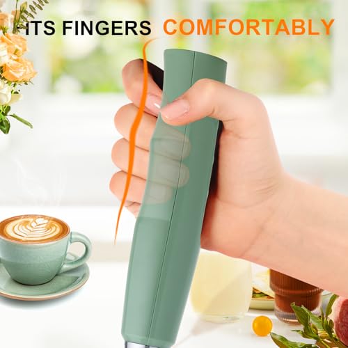 Image of YUSWKO Granite Green Handheld Milk Frother Wand for Coffee, Rechargeable Electric Whisk with 3 Heads 3 Speeds Drink Mixer Coffee Frother For Latte, Cappuccino, Hot Chocolate, Egg