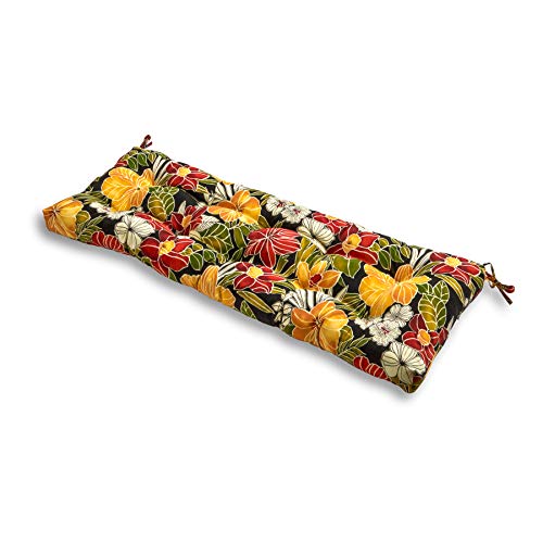Image of South Pine Porch Outdoor 44x17-inch Swing /Bench Cushion, Aloha Black Floral