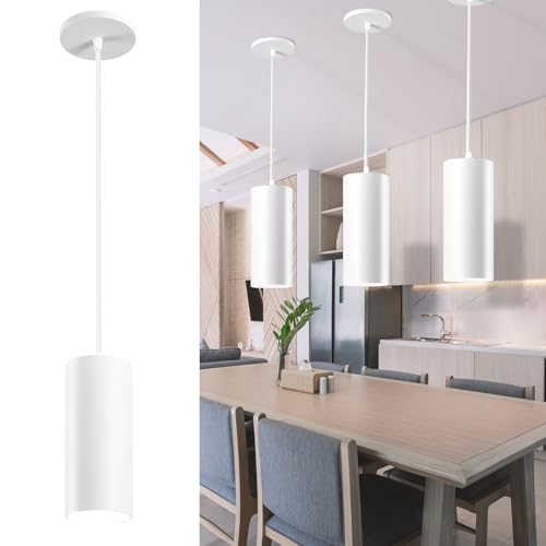 SAMPHON 4" Pendant Lights Kitchen Island, 25W Cylinder Hanging Lights with Dipswitch, Modern Eye Care Led Pendant Lamp fixtures for Bedroom, Living Room, Office (White, 1 Pcs)