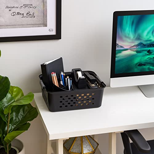 Iris Usa Plastic Storage Basket, 6-Pack, Medium, Shelf Basket Organizer For Pantries, Kitchens, Cabinets, Bedrooms, Black #TOP3