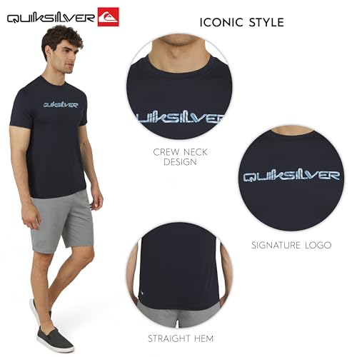 Quiksilver Men\'s Swimwear Regular Fit UPF 50 Short Sleeve Sun Tee Rash Guard Shirt, Navy, Large